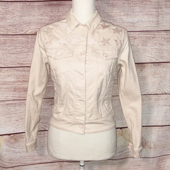 LuLaRoe Harvey Blush Pink Star Jean Jacket Size XXS - Picture 1 of 9